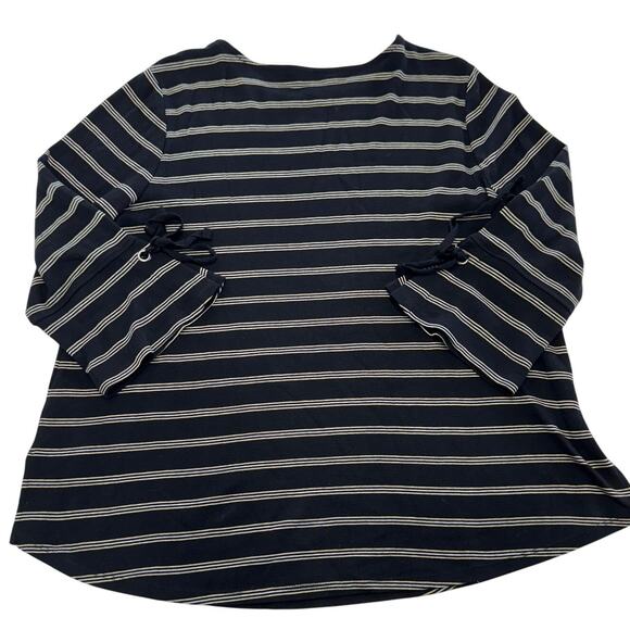 J.Jill‎ Top Womens Medium Petite Black Striped Tie Sleeve Tee Pima Cotton - Picture 2 of 8